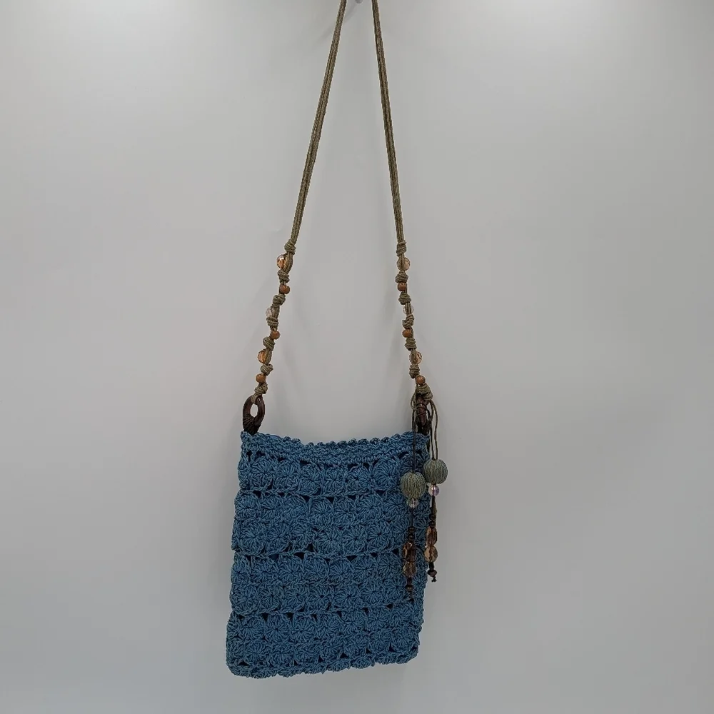 Capelli Straworld Crochet Crossbody Bag Boho Woven Paper Tassels Festival Beaded